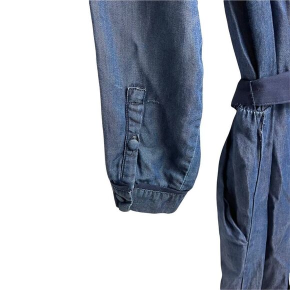 ZARA One Piece Long Sleeve Wide Leg Pants Jumpsuit Chambray Blue S - Picture 6 of 9